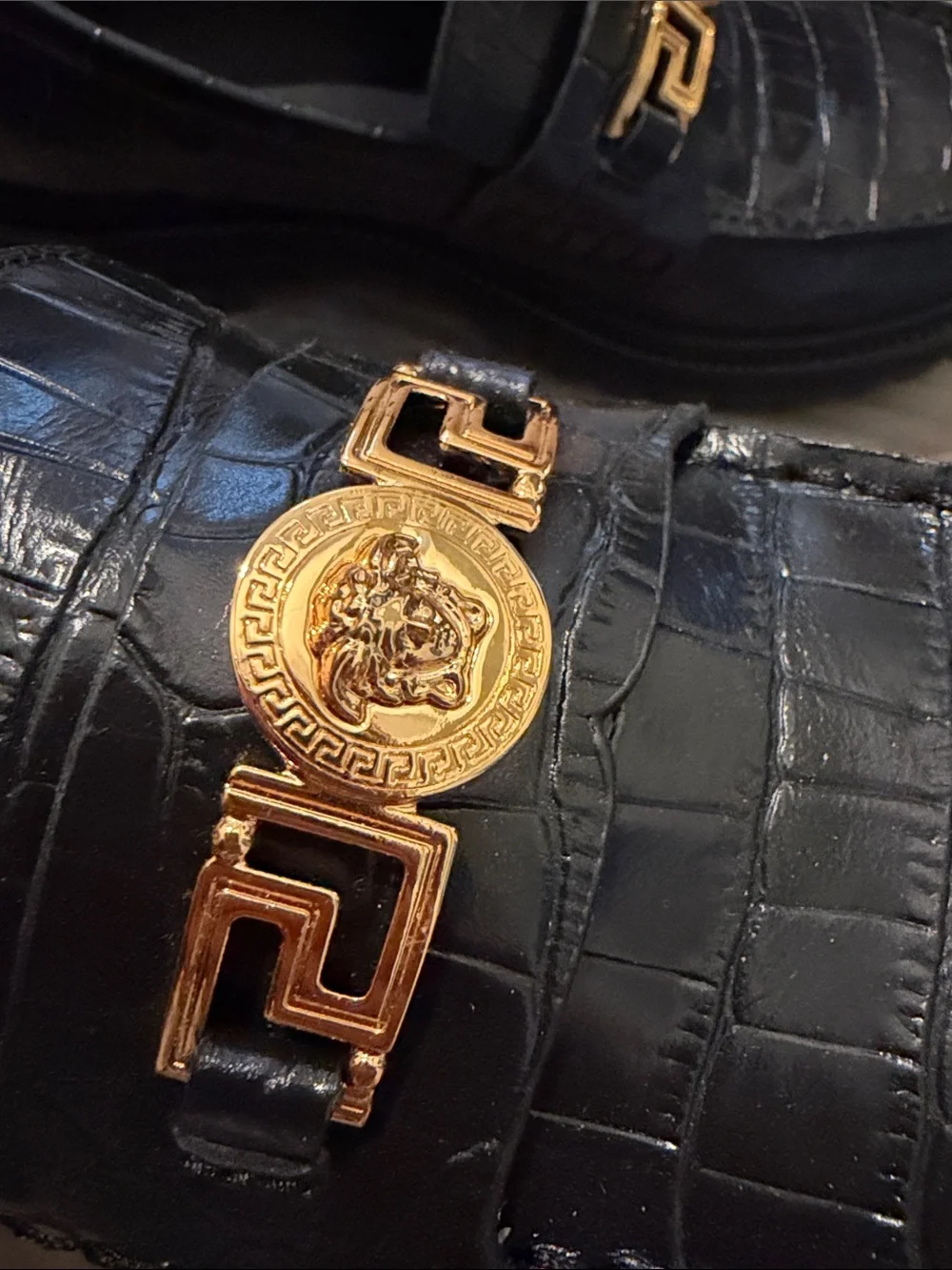 Authentic Versace Embossed Leather Loafers